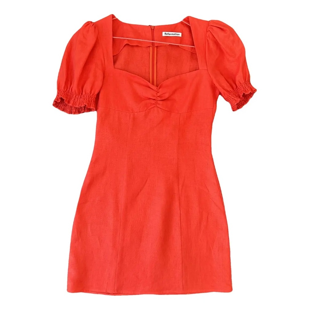 Reformation Red Puff Sleeve Dress